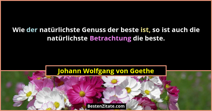 Wie der natürlichste Genuss der beste ist, so ist auch die natürlichste Betrachtung die beste.... - Johann Wolfgang von Goethe