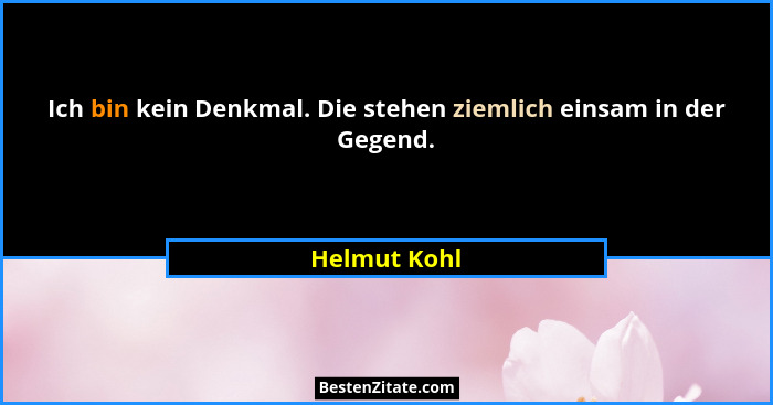 Ich bin kein Denkmal. Die stehen ziemlich einsam in der Gegend.... - Helmut Kohl