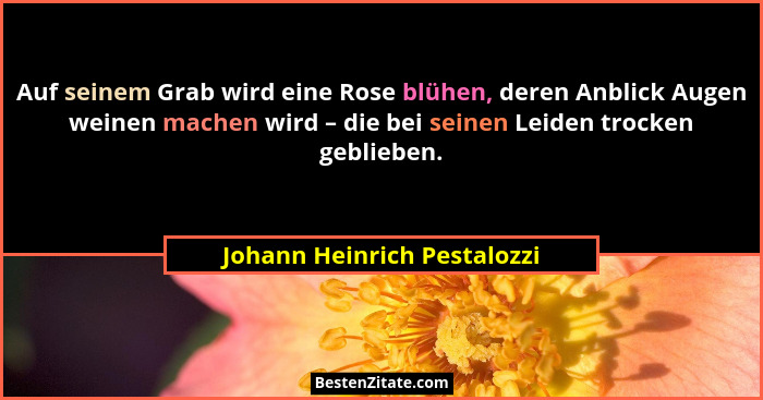 Auf seinem Grab wird eine Rose blühen, deren Anblick Augen weinen machen wird – die bei seinen Leiden trocken geblieben.... - Johann Heinrich Pestalozzi