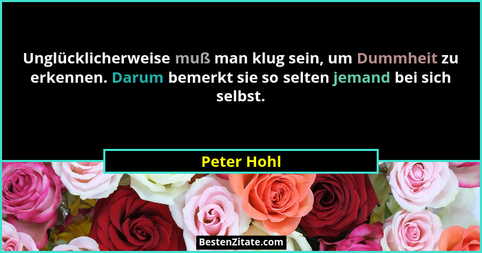 Unglücklicherweise muß man klug sein, um Dummheit zu erkennen. Darum bemerkt sie so selten jemand bei sich selbst.... - Peter Hohl