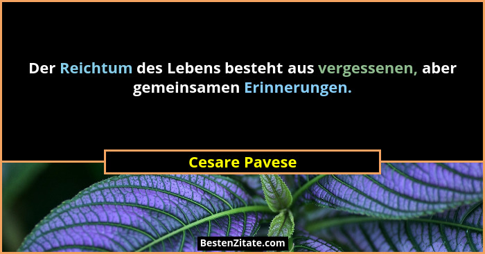 Der Reichtum des Lebens besteht aus vergessenen, aber gemeinsamen Erinnerungen.... - Cesare Pavese