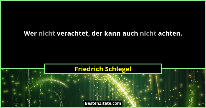 Wer nicht verachtet, der kann auch nicht achten.... - Friedrich Schlegel