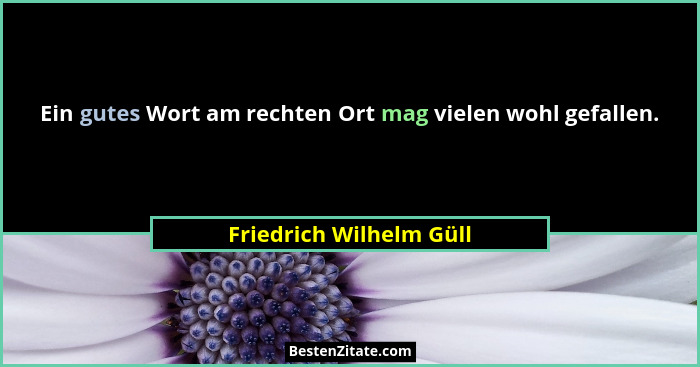 Ein gutes Wort am rechten Ort mag vielen wohl gefallen.... - Friedrich Wilhelm Güll