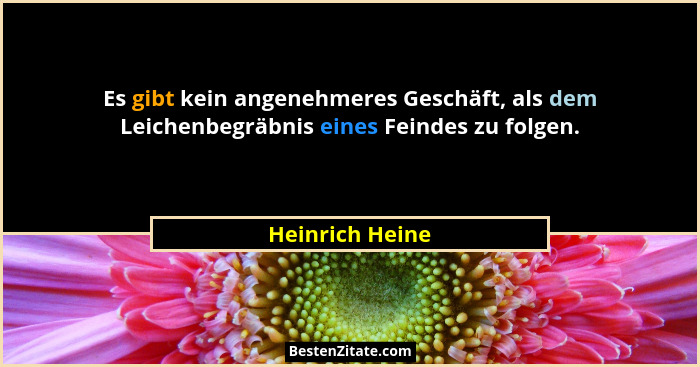 Es gibt kein angenehmeres Geschäft, als dem Leichenbegräbnis eines Feindes zu folgen.... - Heinrich Heine