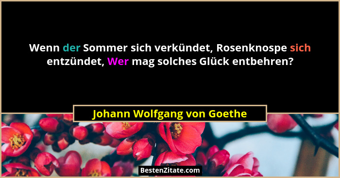 Wenn der Sommer sich verkündet, Rosenknospe sich entzündet, Wer mag solches Glück entbehren?... - Johann Wolfgang von Goethe
