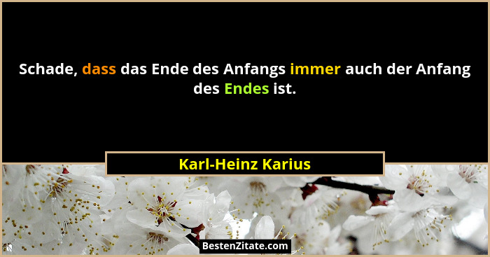 Schade, dass das Ende des Anfangs immer auch der Anfang des Endes ist.... - Karl-Heinz Karius