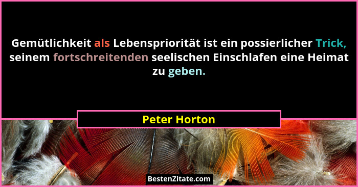Gemütlichkeit als Lebenspriorität ist ein possierlicher Trick, seinem fortschreitenden seelischen Einschlafen eine Heimat zu geben.... - Peter Horton