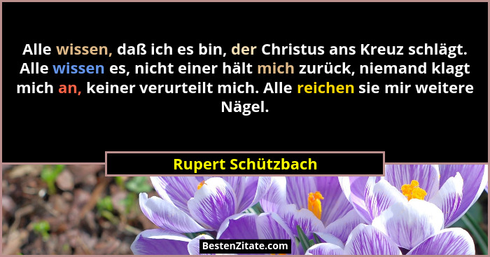 Alle wissen, daß ich es bin, der Christus ans Kreuz schlägt. Alle wissen es, nicht einer hält mich zurück, niemand klagt mich an,... - Rupert Schützbach