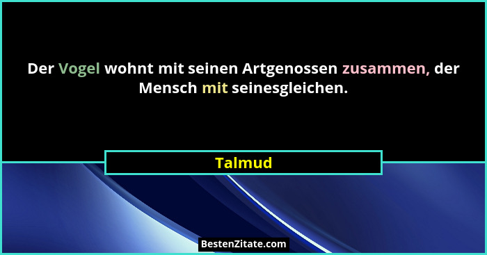 Der Vogel wohnt mit seinen Artgenossen zusammen, der Mensch mit seinesgleichen.... - Talmud