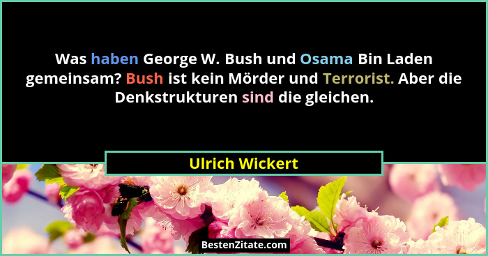 Was haben George W. Bush und Osama Bin Laden gemeinsam? Bush ist kein Mörder und Terrorist. Aber die Denkstrukturen sind die gleichen... - Ulrich Wickert