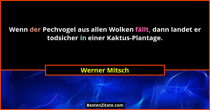 Wenn der Pechvogel aus allen Wolken fällt, dann landet er todsicher in einer Kaktus-Plantage.... - Werner Mitsch