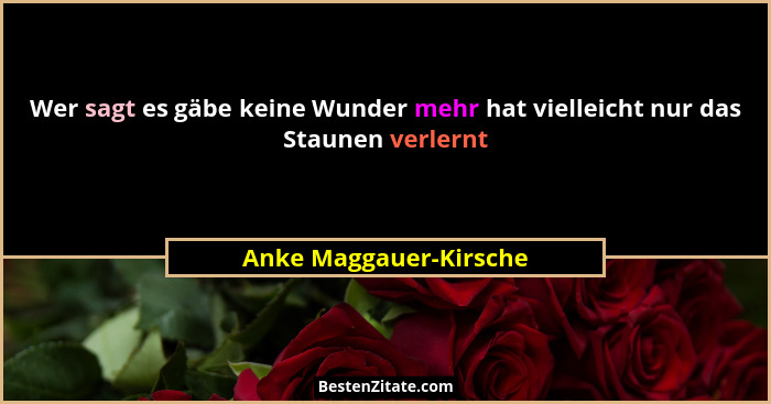 Wer sagt es gäbe keine Wunder mehr hat vielleicht nur das Staunen verlernt... - Anke Maggauer-Kirsche