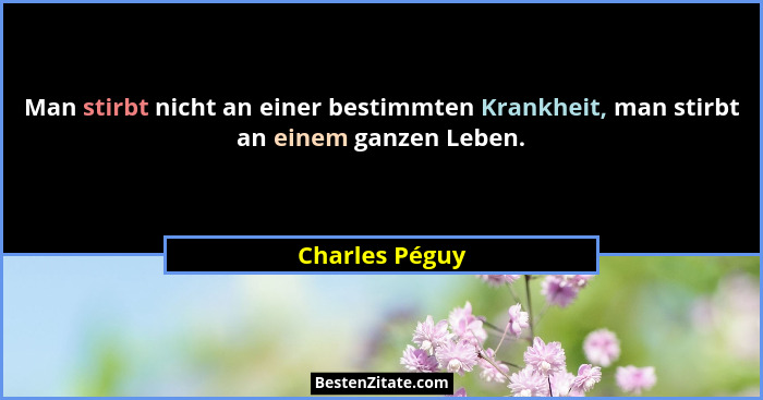Man stirbt nicht an einer bestimmten Krankheit, man stirbt an einem ganzen Leben.... - Charles Péguy