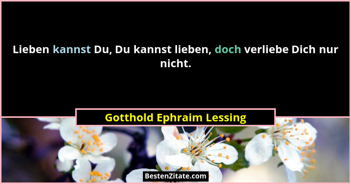 Lieben kannst Du, Du kannst lieben, doch verliebe Dich nur nicht.... - Gotthold Ephraim Lessing