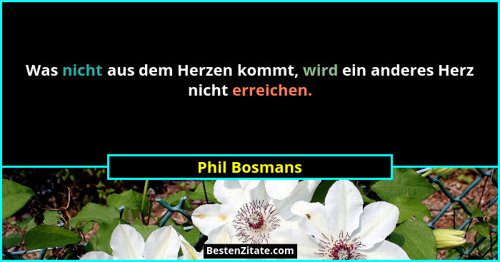 Was nicht aus dem Herzen kommt, wird ein anderes Herz nicht erreichen.... - Phil Bosmans