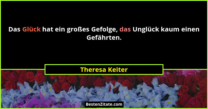 Das Glück hat ein großes Gefolge, das Unglück kaum einen Gefährten.... - Theresa Keiter