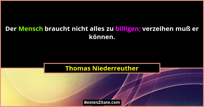 Der Mensch braucht nicht alles zu billigen; verzeihen muß er können.... - Thomas Niederreuther