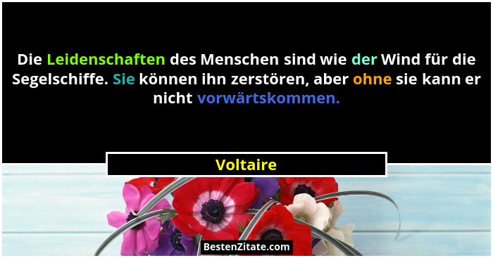 Die Leidenschaften des Menschen sind wie der Wind für die Segelschiffe. Sie können ihn zerstören, aber ohne sie kann er nicht vorwärtskomme... - Voltaire