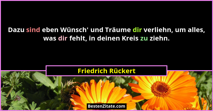 Dazu sind eben Wünsch' und Träume dir verliehn, um alles, was dir fehlt, in deinen Kreis zu ziehn.... - Friedrich Rückert
