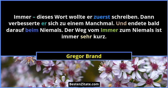 Immer – dieses Wort wollte er zuerst schreiben. Dann verbesserte er sich zu einem Manchmal. Und endete bald darauf beim Niemals. Der We... - Gregor Brand