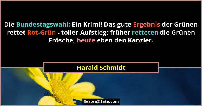 Die Bundestagswahl: Ein Krimi! Das gute Ergebnis der Grünen rettet Rot-Grün - toller Aufstieg: früher retteten die Grünen Frösche, he... - Harald Schmidt