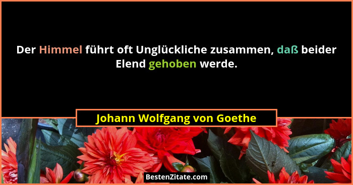 Der Himmel führt oft Unglückliche zusammen, daß beider Elend gehoben werde.... - Johann Wolfgang von Goethe