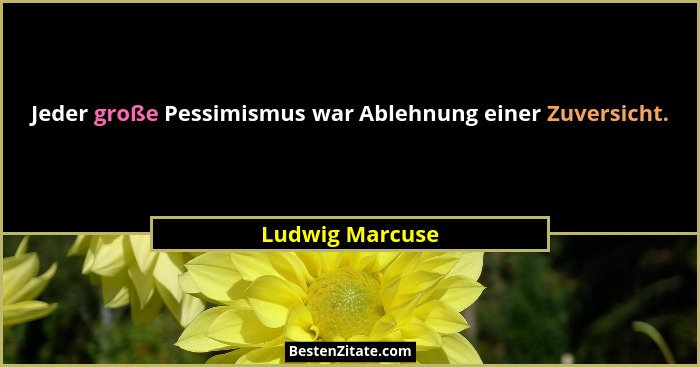 Jeder große Pessimismus war Ablehnung einer Zuversicht.... - Ludwig Marcuse
