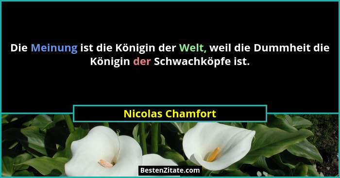 Die Meinung ist die Königin der Welt, weil die Dummheit die Königin der Schwachköpfe ist.... - Nicolas Chamfort