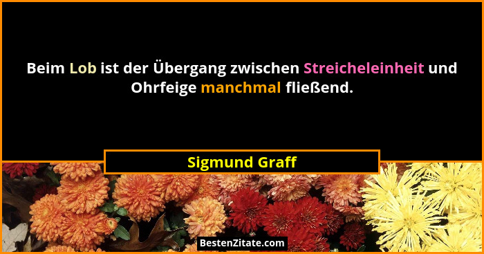 Beim Lob ist der Übergang zwischen Streicheleinheit und Ohrfeige manchmal fließend.... - Sigmund Graff