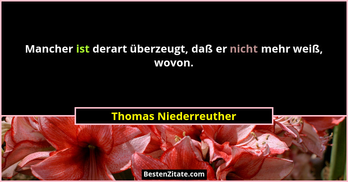 Mancher ist derart überzeugt, daß er nicht mehr weiß, wovon.... - Thomas Niederreuther