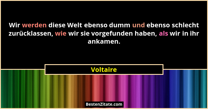 Wir werden diese Welt ebenso dumm und ebenso schlecht zurücklassen, wie wir sie vorgefunden haben, als wir in ihr ankamen.... - Voltaire