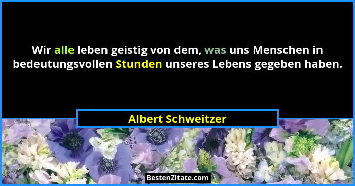 Wir alle leben geistig von dem, was uns Menschen in bedeutungsvollen Stunden unseres Lebens gegeben haben.... - Albert Schweitzer