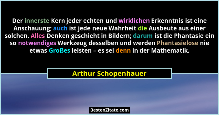 Der innerste Kern jeder echten und wirklichen Erkenntnis ist eine Anschauung; auch ist jede neue Wahrheit die Ausbeute aus einer... - Arthur Schopenhauer