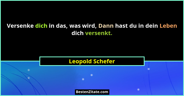 Versenke dich in das, was wird, Dann hast du in dein Leben dich versenkt.... - Leopold Schefer