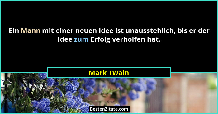 Ein Mann mit einer neuen Idee ist unausstehlich, bis er der Idee zum Erfolg verholfen hat.... - Mark Twain