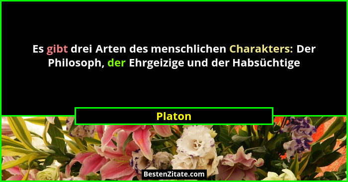 Es gibt drei Arten des menschlichen Charakters: Der Philosoph, der Ehrgeizige und der Habsüchtige... - Platon