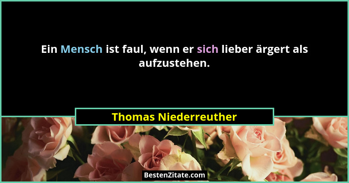 Ein Mensch ist faul, wenn er sich lieber ärgert als aufzustehen.... - Thomas Niederreuther