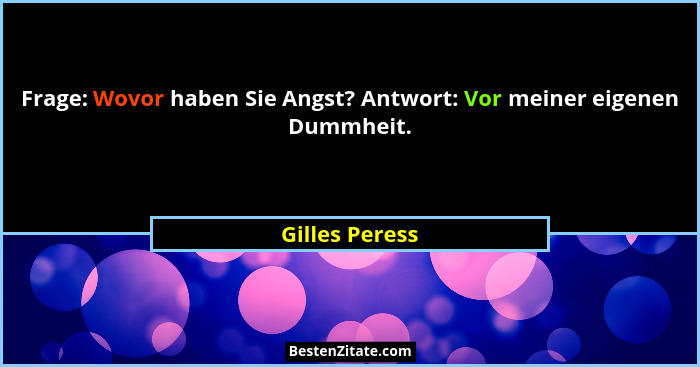 Frage: Wovor haben Sie Angst? Antwort: Vor meiner eigenen Dummheit.... - Gilles Peress