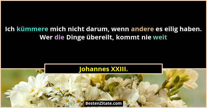 Ich kümmere mich nicht darum, wenn andere es eilig haben. Wer die Dinge übereilt, kommt nie weit... - Johannes XXIII.