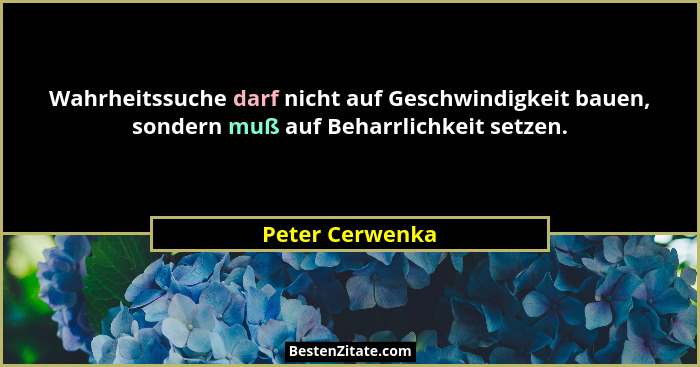 Wahrheitssuche darf nicht auf Geschwindigkeit bauen, sondern muß auf Beharrlichkeit setzen.... - Peter Cerwenka