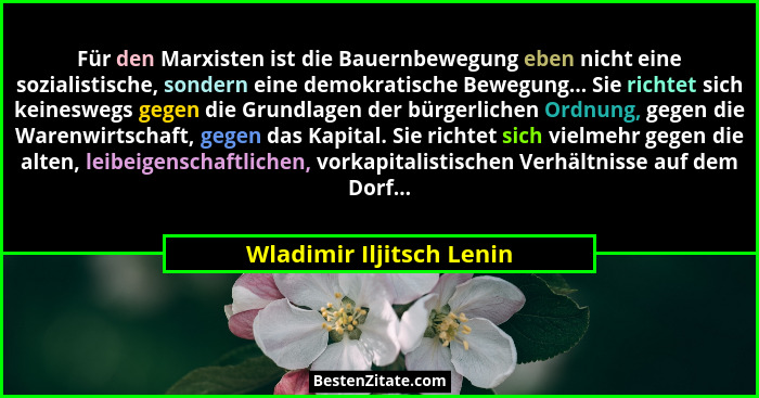 Für den Marxisten ist die Bauernbewegung eben nicht eine sozialistische, sondern eine demokratische Bewegung... Sie richtet... - Wladimir Iljitsch Lenin