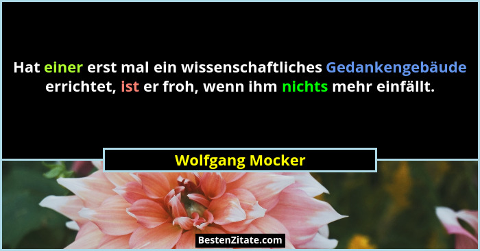 Hat einer erst mal ein wissenschaftliches Gedankengebäude errichtet, ist er froh, wenn ihm nichts mehr einfällt.... - Wolfgang Mocker