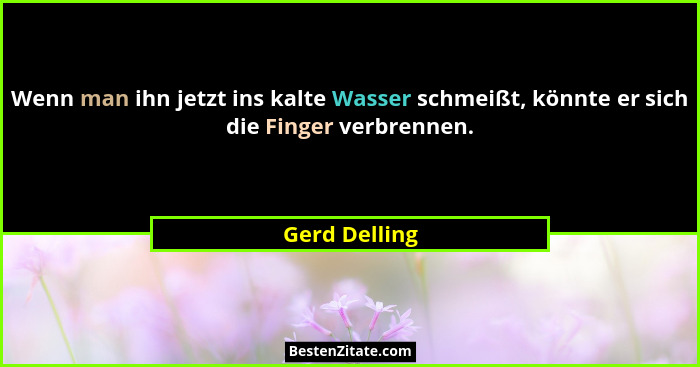 Wenn man ihn jetzt ins kalte Wasser schmeißt, könnte er sich die Finger verbrennen.... - Gerd Delling