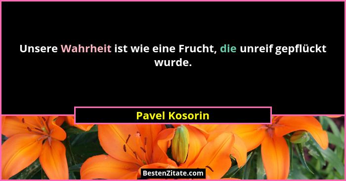 Unsere Wahrheit ist wie eine Frucht, die unreif gepflückt wurde.... - Pavel Kosorin