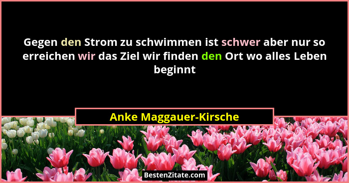 Gegen den Strom zu schwimmen ist schwer aber nur so erreichen wir das Ziel wir finden den Ort wo alles Leben beginnt... - Anke Maggauer-Kirsche