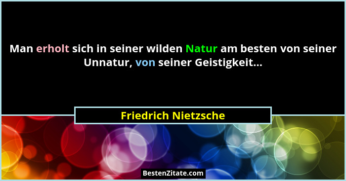 Man erholt sich in seiner wilden Natur am besten von seiner Unnatur, von seiner Geistigkeit...... - Friedrich Nietzsche
