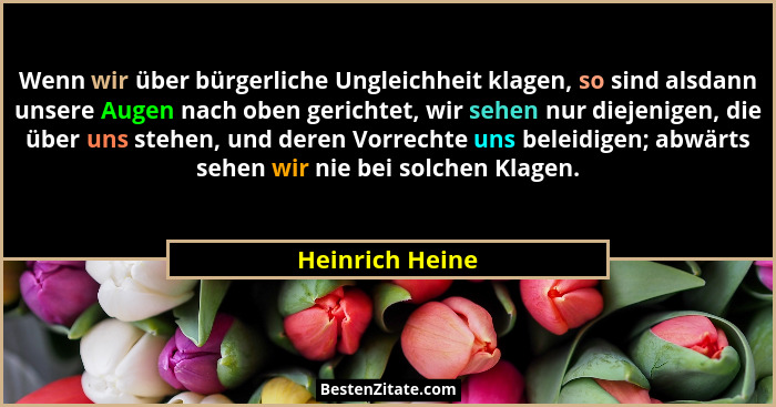 Wenn wir über bürgerliche Ungleichheit klagen, so sind alsdann unsere Augen nach oben gerichtet, wir sehen nur diejenigen, die über u... - Heinrich Heine
