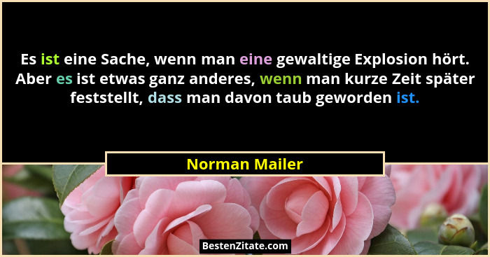 Es ist eine Sache, wenn man eine gewaltige Explosion hört. Aber es ist etwas ganz anderes, wenn man kurze Zeit später feststellt, dass... - Norman Mailer