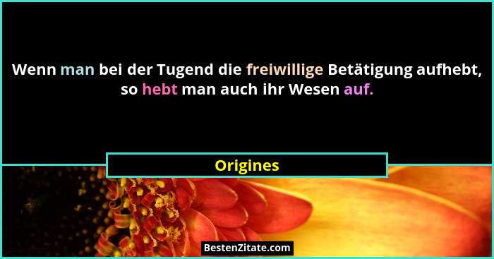 Wenn man bei der Tugend die freiwillige Betätigung aufhebt, so hebt man auch ihr Wesen auf.... - Origines
