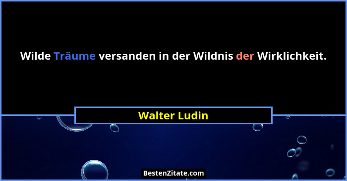 Wilde Träume versanden in der Wildnis der Wirklichkeit.... - Walter Ludin